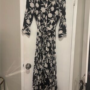 Zara Black and White Floral Long Sleeve Dress